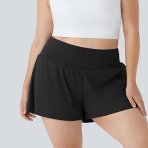 Halara High Waisted Curved Hem 2-in-1 Shorts Size 1X Long Black EUC